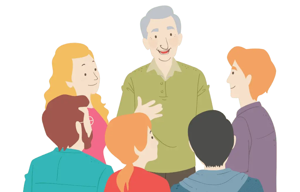 A Senior telling something to other people in Canada