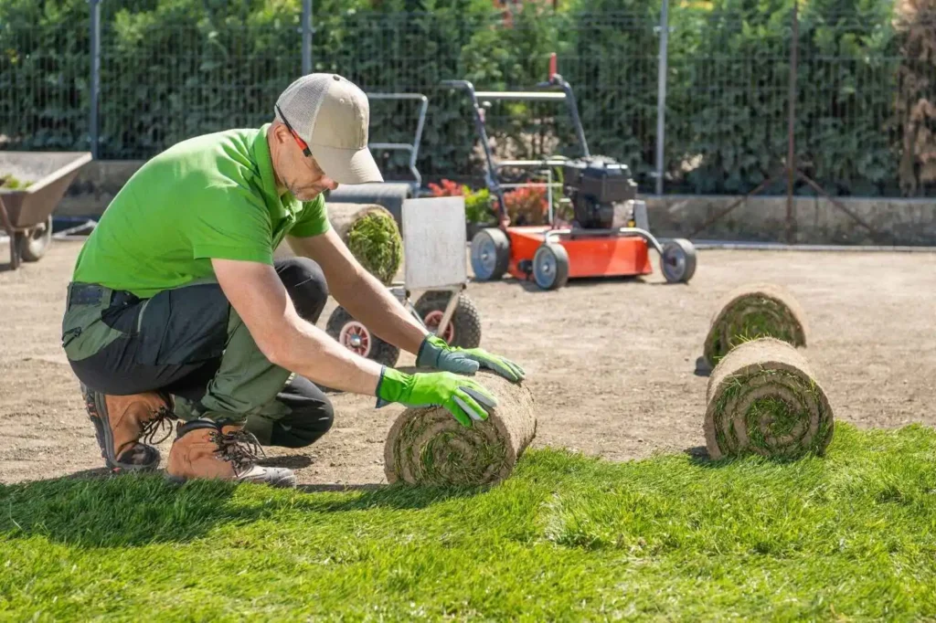 Gardener Laying Down Grass Roll