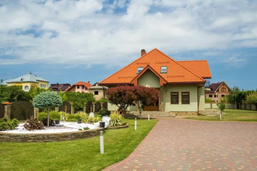 paved yard with green lawn in north york