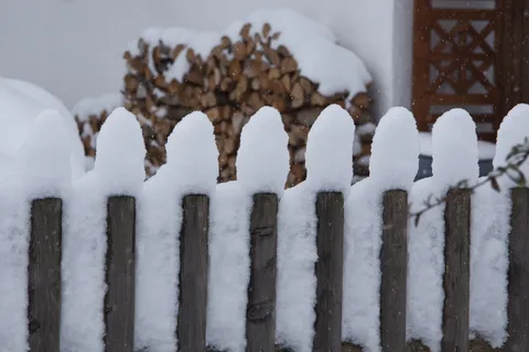 Snow Covered fence in winter